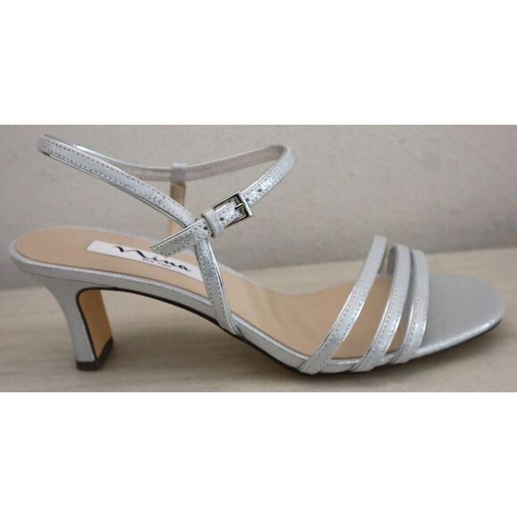 Nina Women's Sz 8M True Silver Metallic Beverly Strappy Heels - Picture 8 of 11